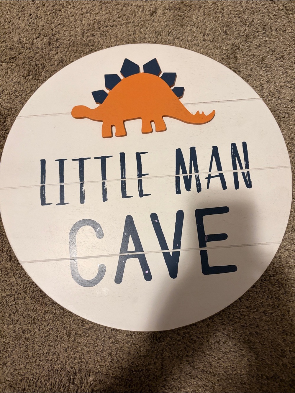 Hobby Lobby White, Navy & Orange Little Man Cave Round Sign